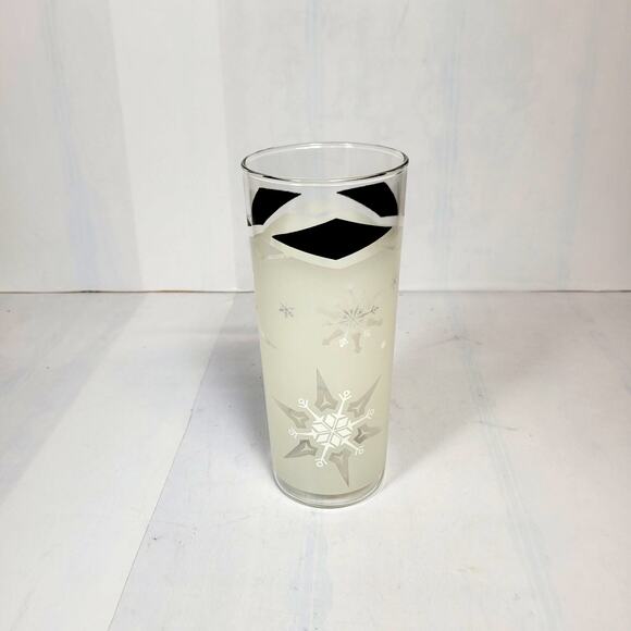 MCM Anchor Hocking Tumbler Frosted Snowflake Atomic Tom Collins Drink Glass - Picture 1 of 4